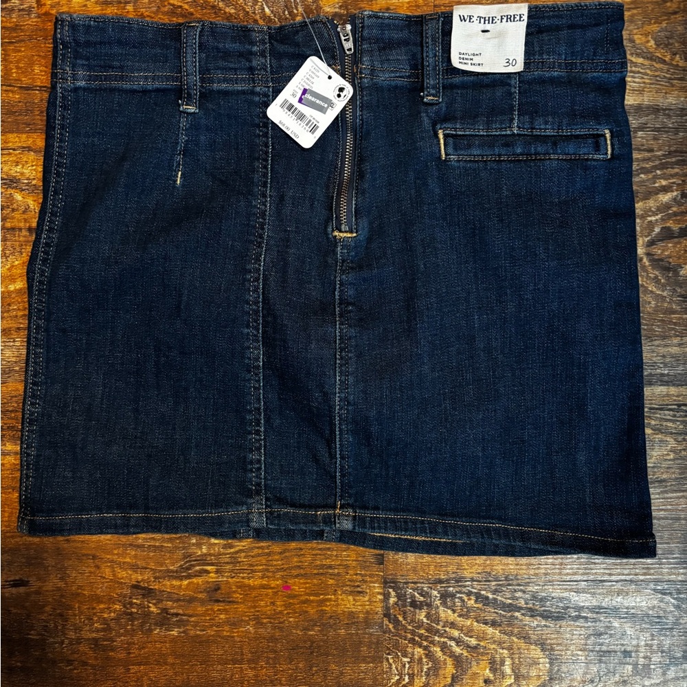 We The Free Indigo Denim Mini Skirt with Front Zip